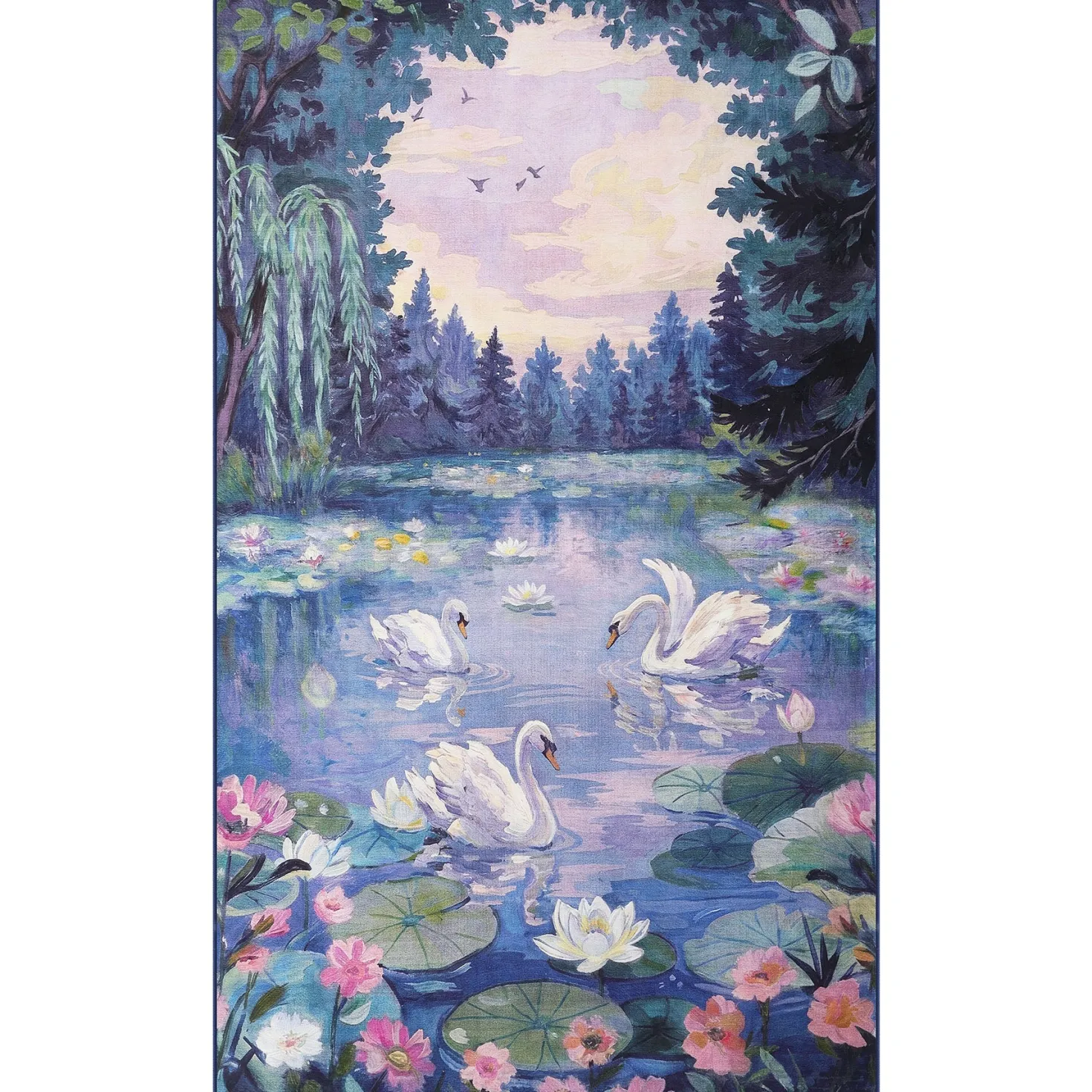 3x5/5x7 Swan Lake in oil painting style Area Rugs, Washable Living Room Runner Soft Non Slip Carpet, Oeko-Tex Certified