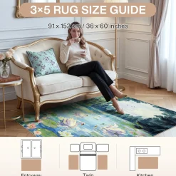 3x5/5x7 Swan Lake in oil painting style Area Rugs, Washable Living Room Runner Soft Non Slip Carpet, Oeko-Tex Certified