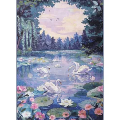 3x5/5x7 Swan Lake in oil painting style Area Rugs, Washable Living Room Runner Soft Non Slip Carpet, Oeko-Tex Certified
