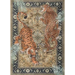 5x7/8x10 Tiger Leopard Print Area Rug, Boho Animal Washable Soft Low Pile Indoor Carpet, Oeko-Tex Certified