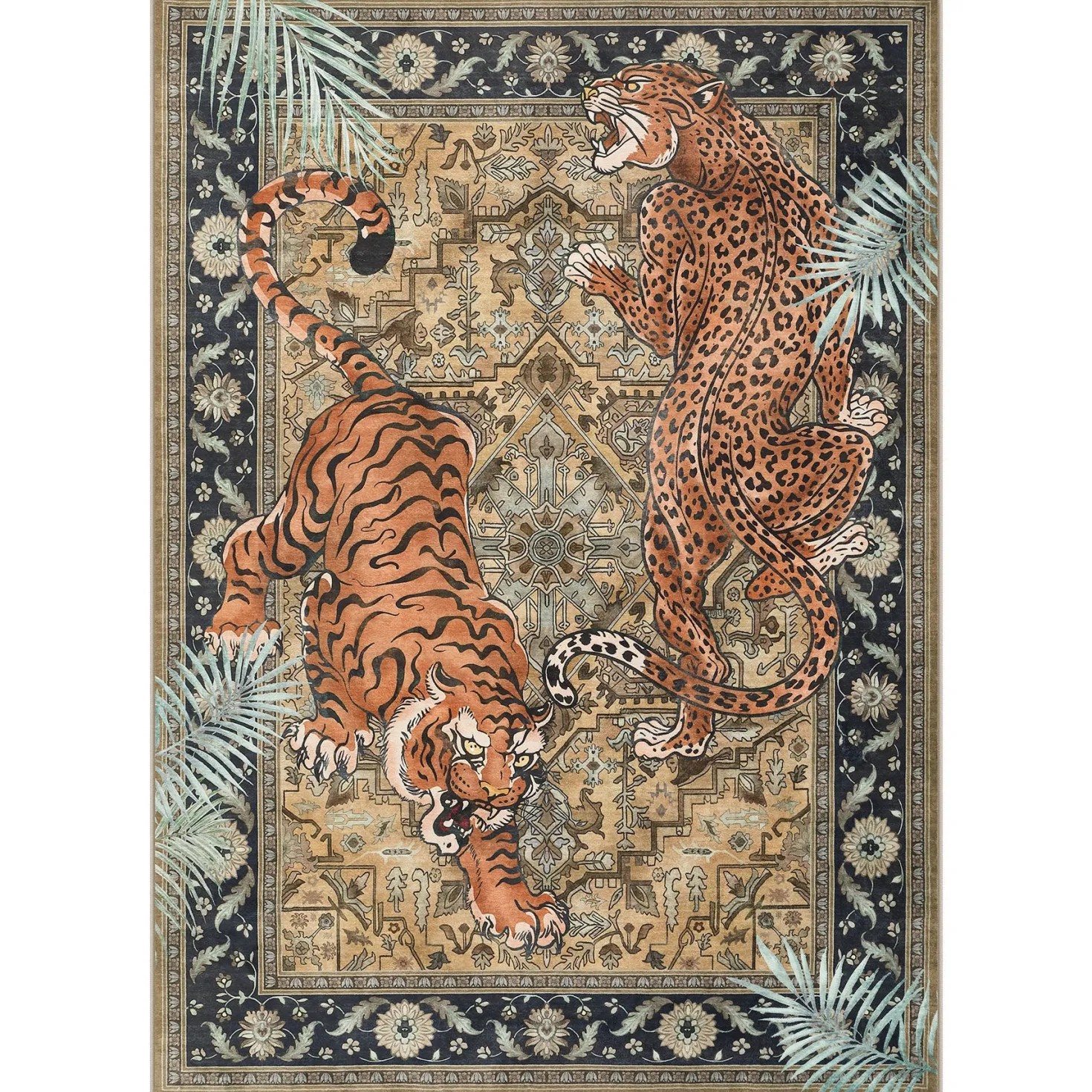 5x7/8x10 Tiger Leopard Print Area Rug, Boho Animal Washable Soft Low Pile Indoor Carpet, Oeko-Tex Certified