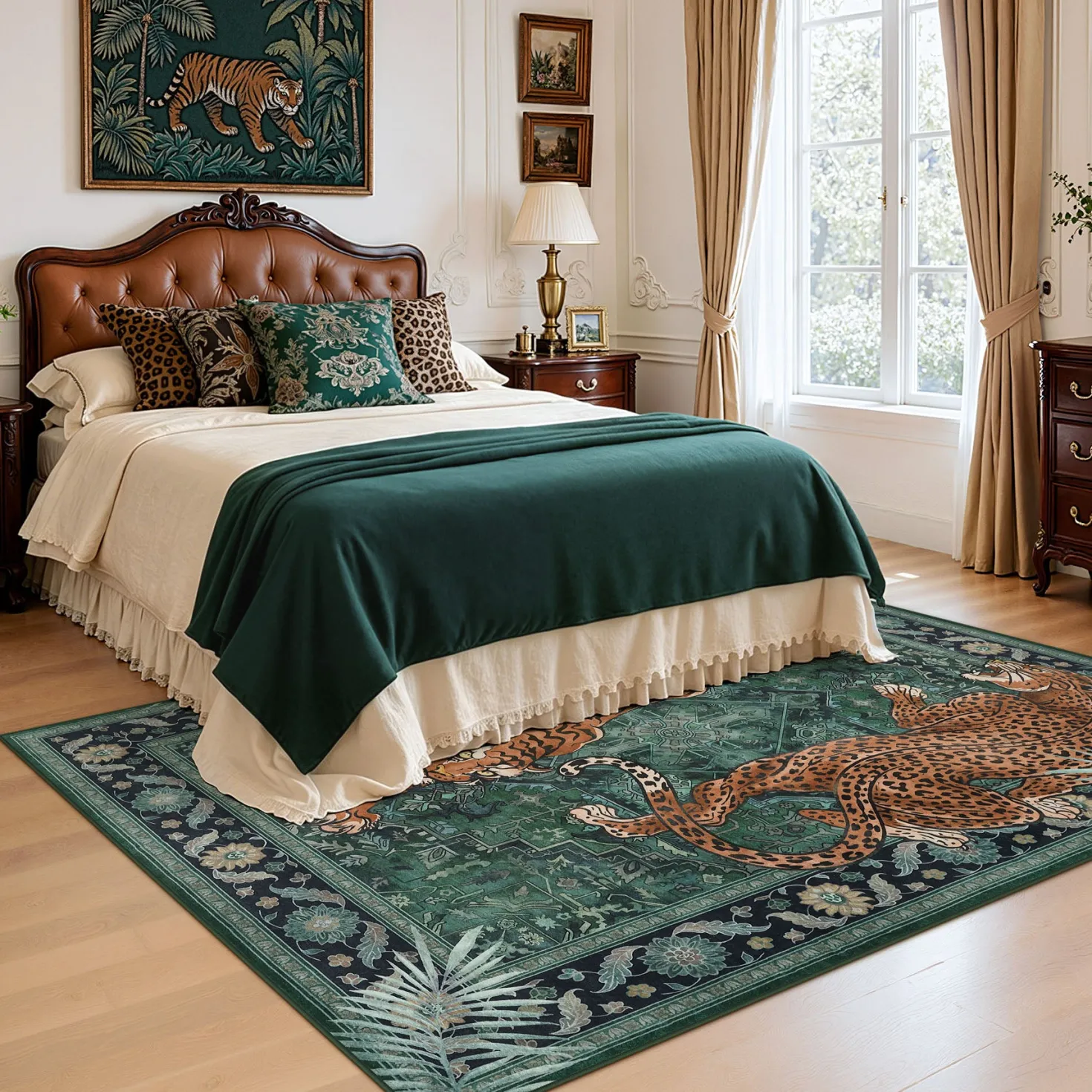 5x7/8x10 Tiger Leopard Print Area Rug, Boho Animal Washable Soft Low Pile Indoor Carpet, Oeko-Tex Certified