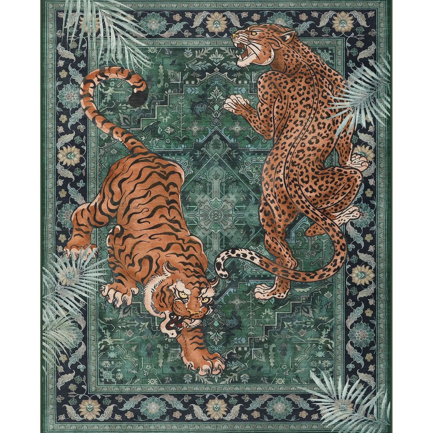 5x7/8x10 Tiger Leopard Print Area Rug, Boho Animal Washable Soft Low Pile Indoor Carpet, Oeko-Tex Certified