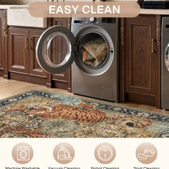5x7/8x10 Tiger Leopard Print Area Rug, Boho Animal Washable Soft Low Pile Indoor Carpet, Oeko-Tex Certified
