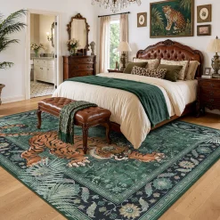 5x7/8x10 Tiger Leopard Print Area Rug, Boho Animal Washable Soft Low Pile Indoor Carpet, Oeko-Tex Certified
