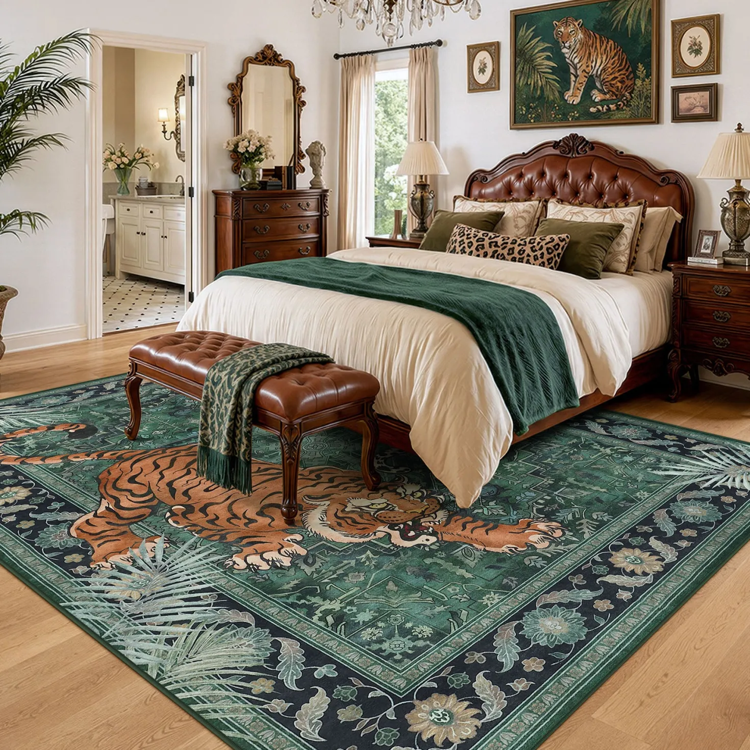 5x7/8x10 Tiger Leopard Print Area Rug, Boho Animal Washable Soft Low Pile Indoor Carpet, Oeko-Tex Certified