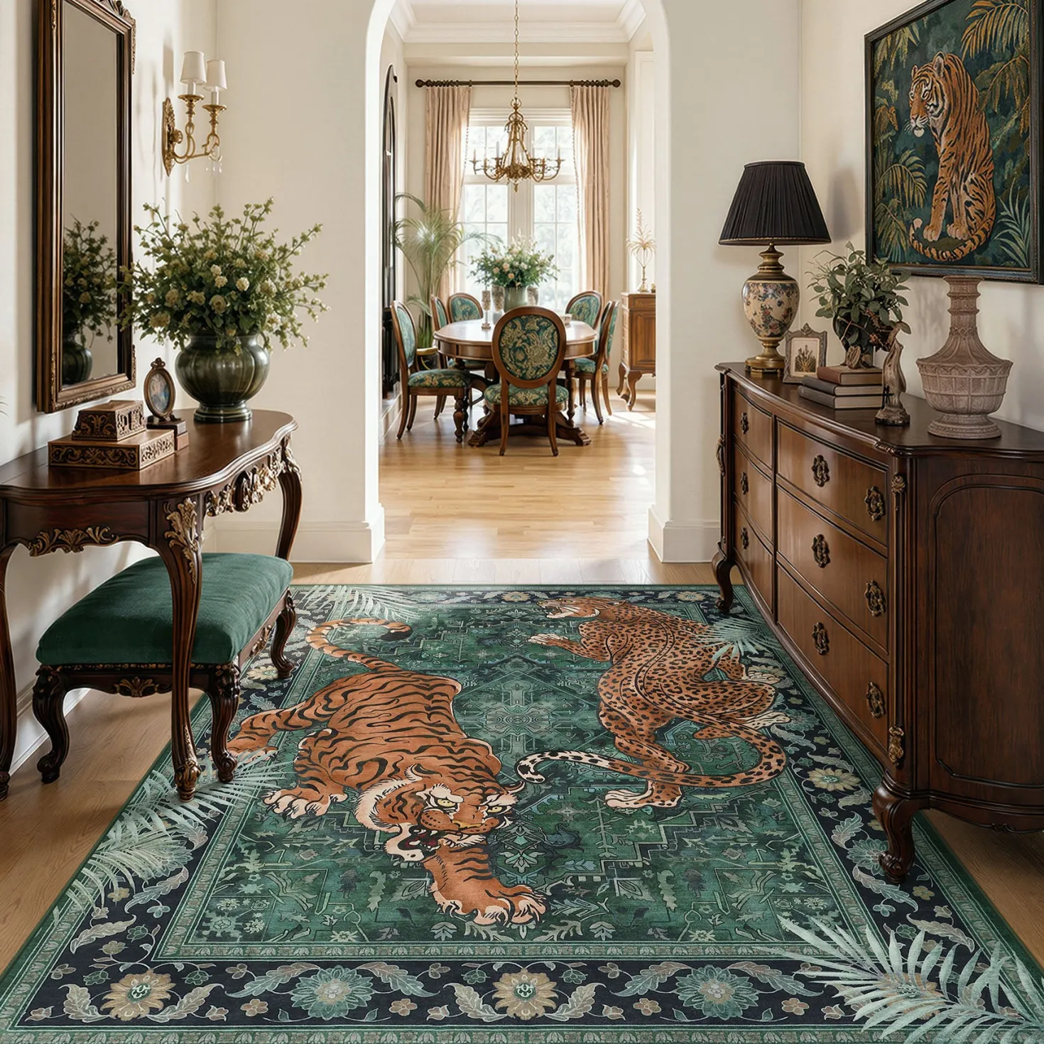 5x7/8x10 Tiger Leopard Print Area Rug, Boho Animal Washable Soft Low Pile Indoor Carpet, Oeko-Tex Certified