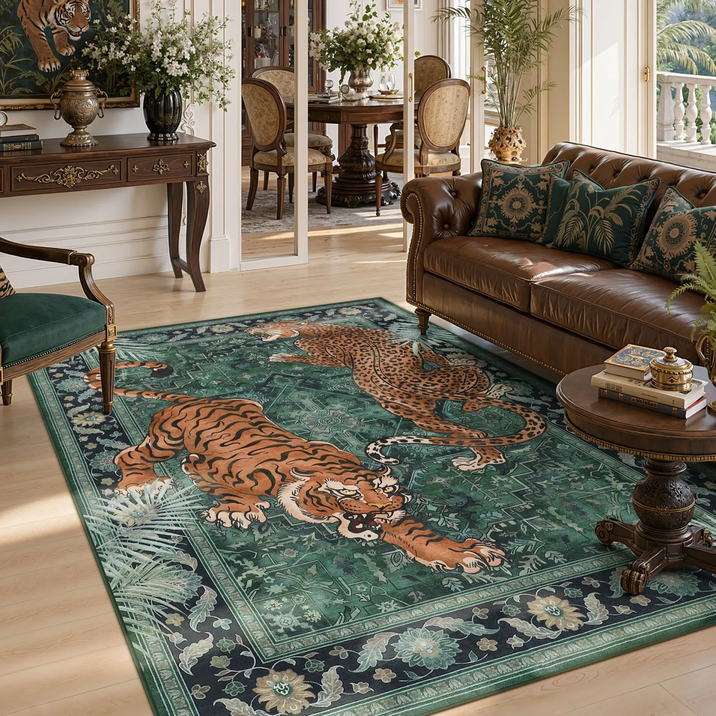 5x7/8x10 Tiger Leopard Print Area Rug, Boho Animal Washable Soft Low Pile Indoor Carpet, Oeko-Tex Certified