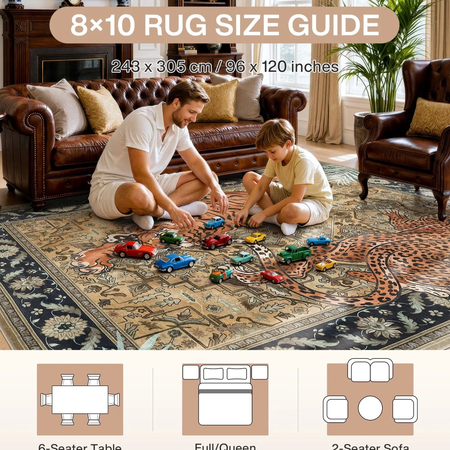 5x7/8x10 Tiger Leopard Print Area Rug, Boho Animal Washable Soft Low Pile Indoor Carpet, Oeko-Tex Certified