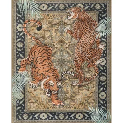 5x7/8x10 Tiger Leopard Print Area Rug, Boho Animal Washable Soft Low Pile Indoor Carpet, Oeko-Tex Certified