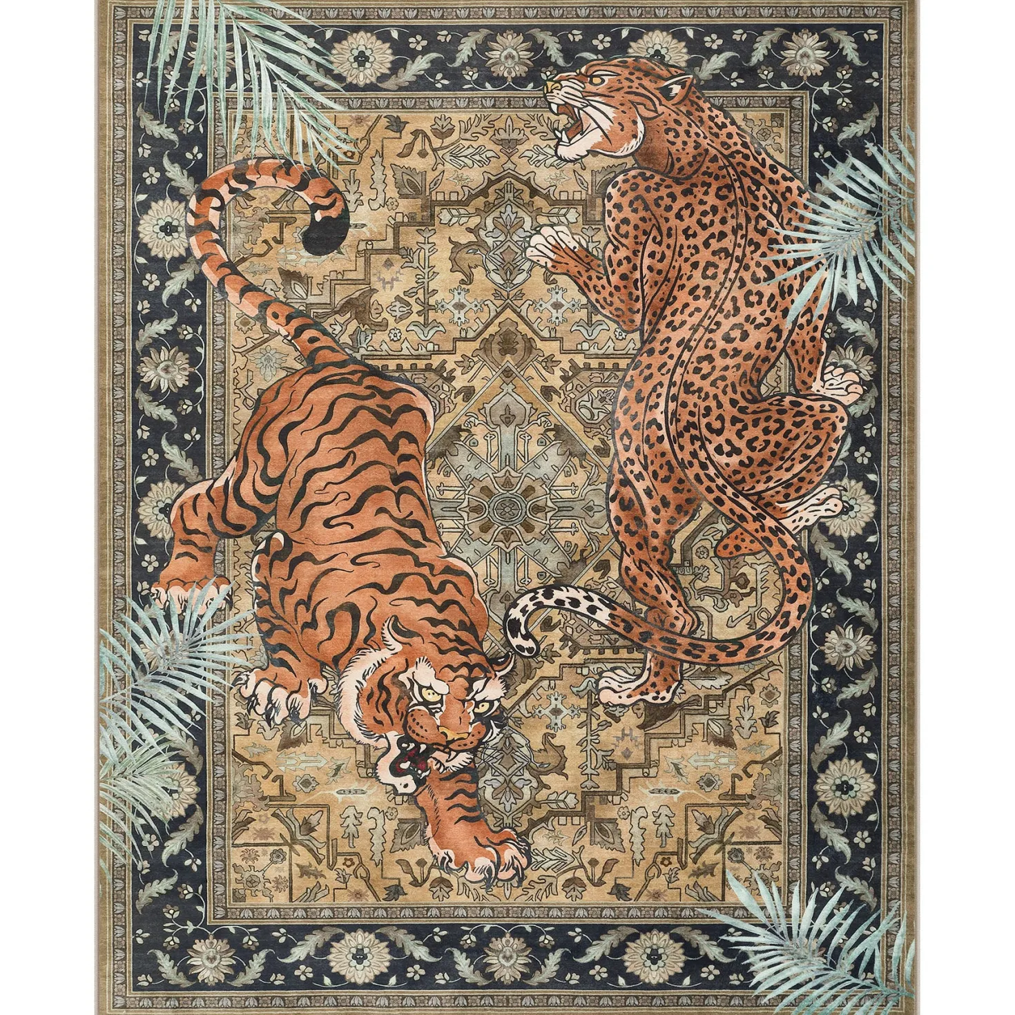 5x7/8x10 Tiger Leopard Print Area Rug, Boho Animal Washable Soft Low Pile Indoor Carpet, Oeko-Tex Certified