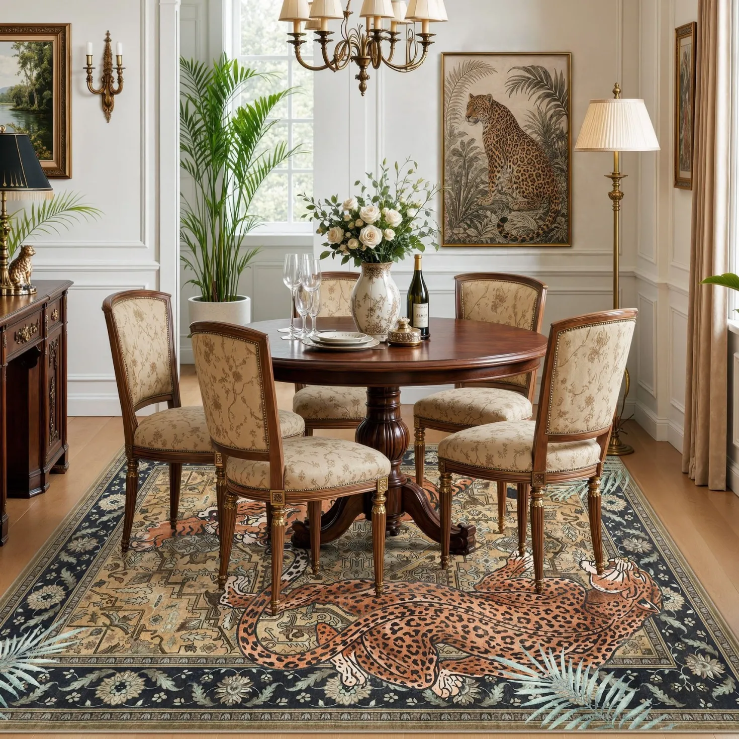 5x7/8x10 Tiger Leopard Print Area Rug, Boho Animal Washable Soft Low Pile Indoor Carpet, Oeko-Tex Certified
