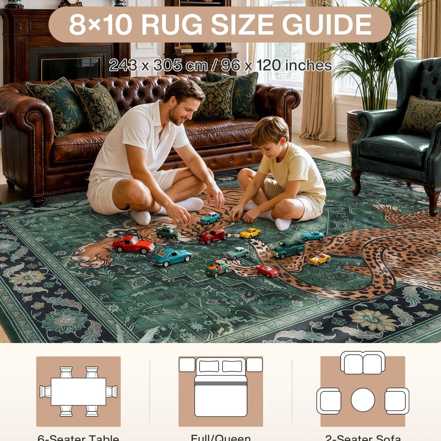 5x7/8x10 Tiger Leopard Print Area Rug, Boho Animal Washable Soft Low Pile Indoor Carpet, Oeko-Tex Certified