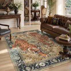 5x7/8x10 Tiger Leopard Print Area Rug, Boho Animal Washable Soft Low Pile Indoor Carpet, Oeko-Tex Certified