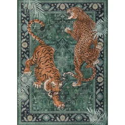 5x7/8x10 Tiger Leopard Print Area Rug, Boho Animal Washable Soft Low Pile Indoor Carpet, Oeko-Tex Certified