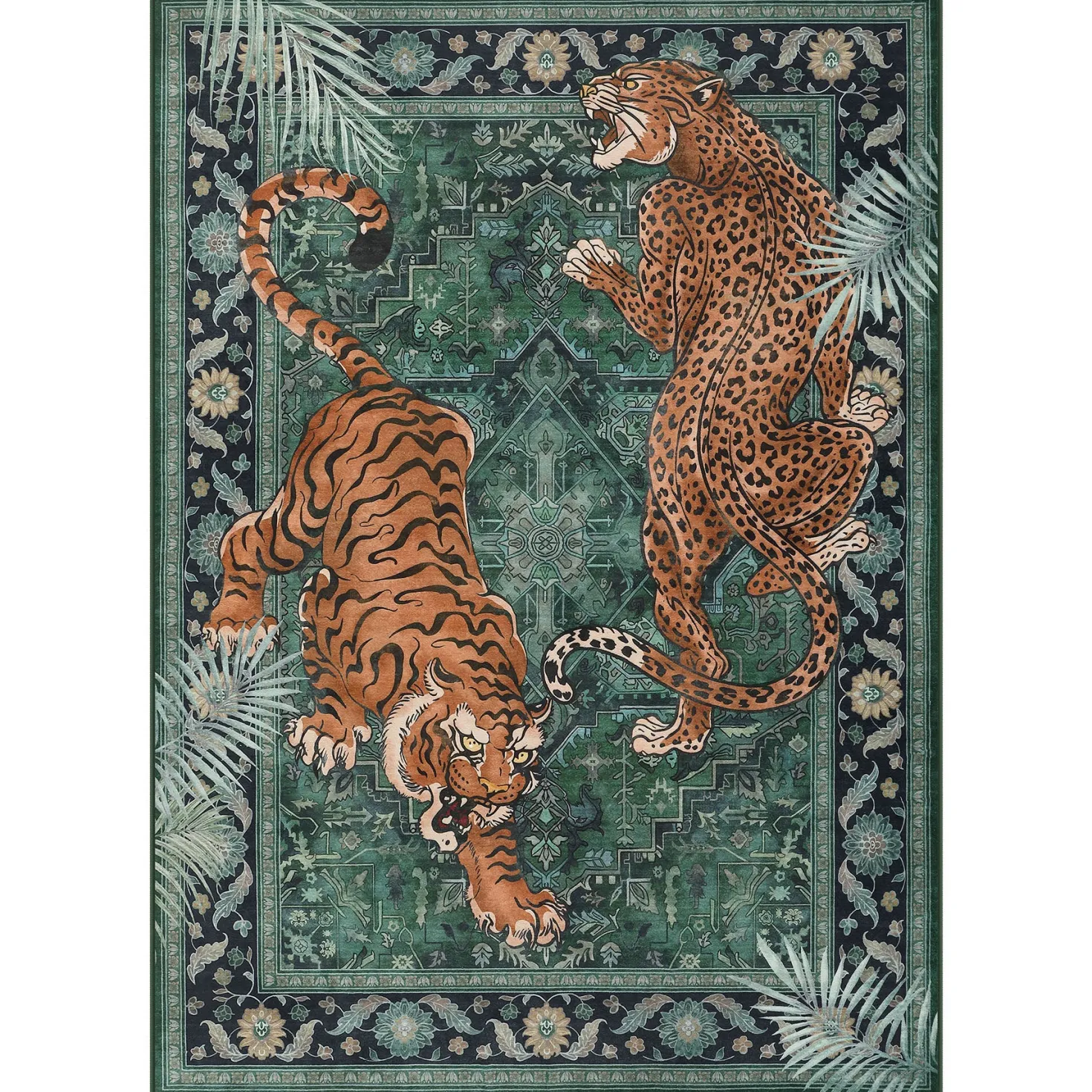 5x7/8x10 Tiger Leopard Print Area Rug, Boho Animal Washable Soft Low Pile Indoor Carpet, Oeko-Tex Certified
