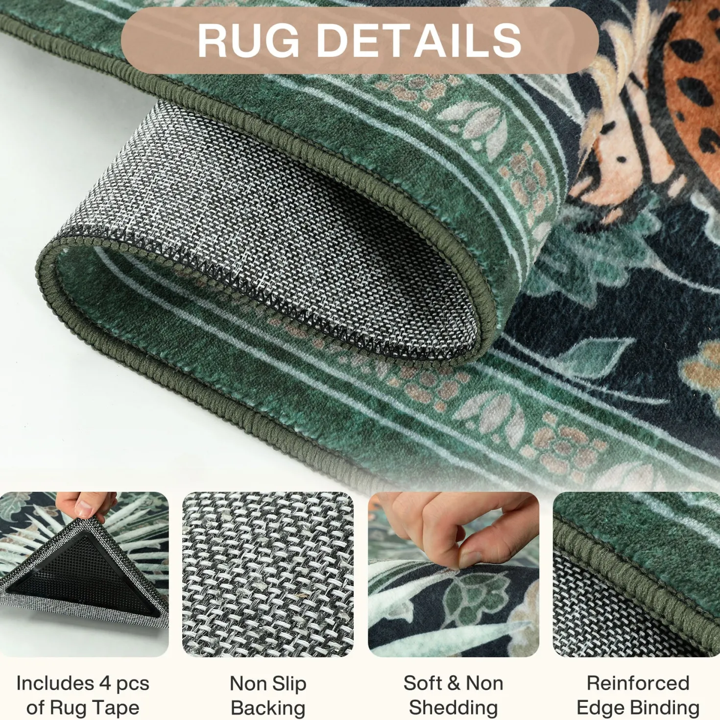 5x7/8x10 Tiger Leopard Print Area Rug, Boho Animal Washable Soft Low Pile Indoor Carpet, Oeko-Tex Certified