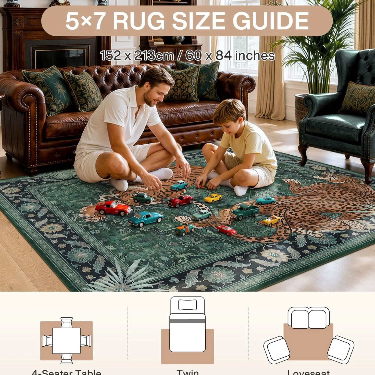 5x7/8x10 Tiger Leopard Print Area Rug, Boho Animal Washable Soft Low Pile Indoor Carpet, Oeko-Tex Certified