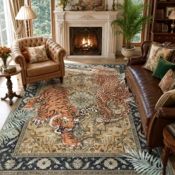 5x7/8x10 Tiger Leopard Print Area Rug, Boho Animal Washable Soft Low Pile Indoor Carpet, Oeko-Tex Certified