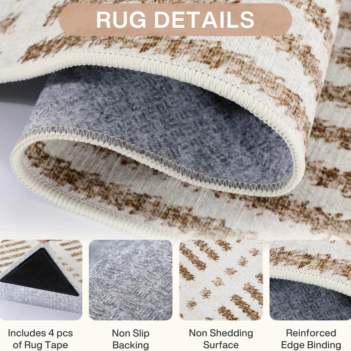 3x5/5x7 Ultra Thin Washable Area Rugs, Modern Non-Slip Striped Farmhouse Soft Indoor Carpet for Bedside Living Room, Oeko-Tex Certified
