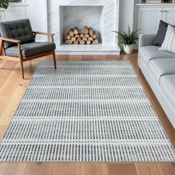 3x5/5x7 Ultra Thin Washable Area Rugs, Modern Non-Slip Striped Farmhouse Soft Indoor Carpet for Bedside Living Room, Oeko-Tex Certified