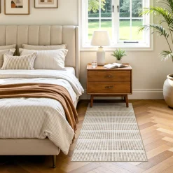 3x5/5x7 Ultra Thin Washable Area Rugs, Modern Non-Slip Striped Farmhouse Soft Indoor Carpet for Bedside Living Room, Oeko-Tex Certified