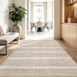 3x5/5x7 Ultra Thin Washable Area Rugs, Modern Non-Slip Striped Farmhouse Soft Indoor Carpet for Bedside Living Room, Oeko-Tex Certified