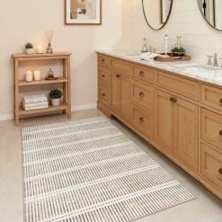 3x5/5x7 Ultra Thin Washable Area Rugs, Modern Non-Slip Striped Farmhouse Soft Indoor Carpet for Bedside Living Room, Oeko-Tex Certified