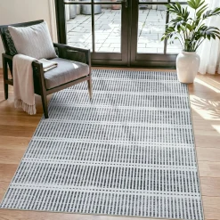 3x5/5x7 Ultra Thin Washable Area Rugs, Modern Non-Slip Striped Farmhouse Soft Indoor Carpet for Bedside Living Room, Oeko-Tex Certified