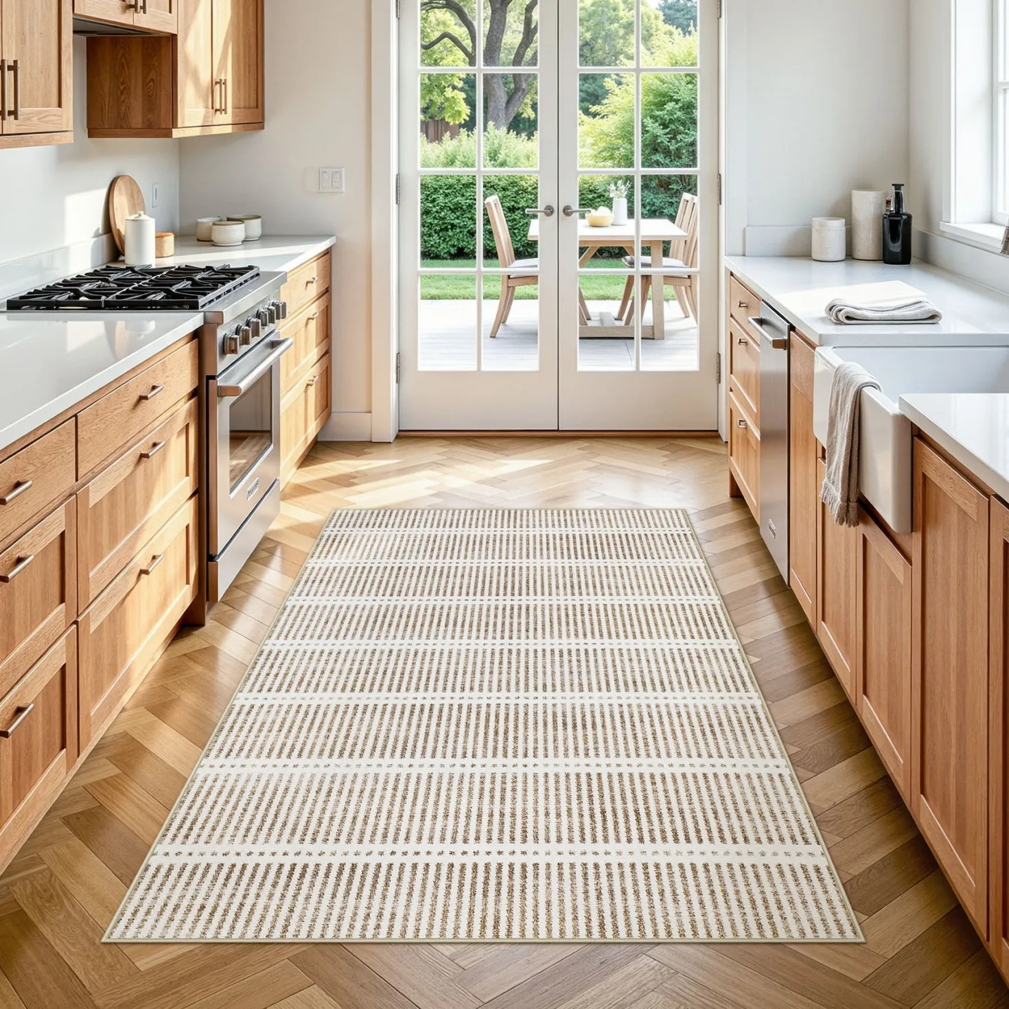 3x5/5x7 Ultra Thin Washable Area Rugs, Modern Non-Slip Striped Farmhouse Soft Indoor Carpet for Bedside Living Room, Oeko-Tex Certified