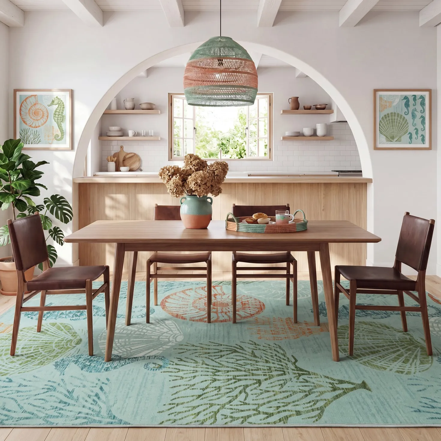 2x6/5x7/8x10 Boho Coastal Area Rug, Washable Non Slip Animal Indoor Carpet for Living room Bedroom, Oeko-Tex Certified