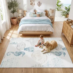 2x6/5x7/8x10 Boho Coastal Area Rug, Washable Non Slip Animal Indoor Carpet for Living room Bedroom, Oeko-Tex Certified