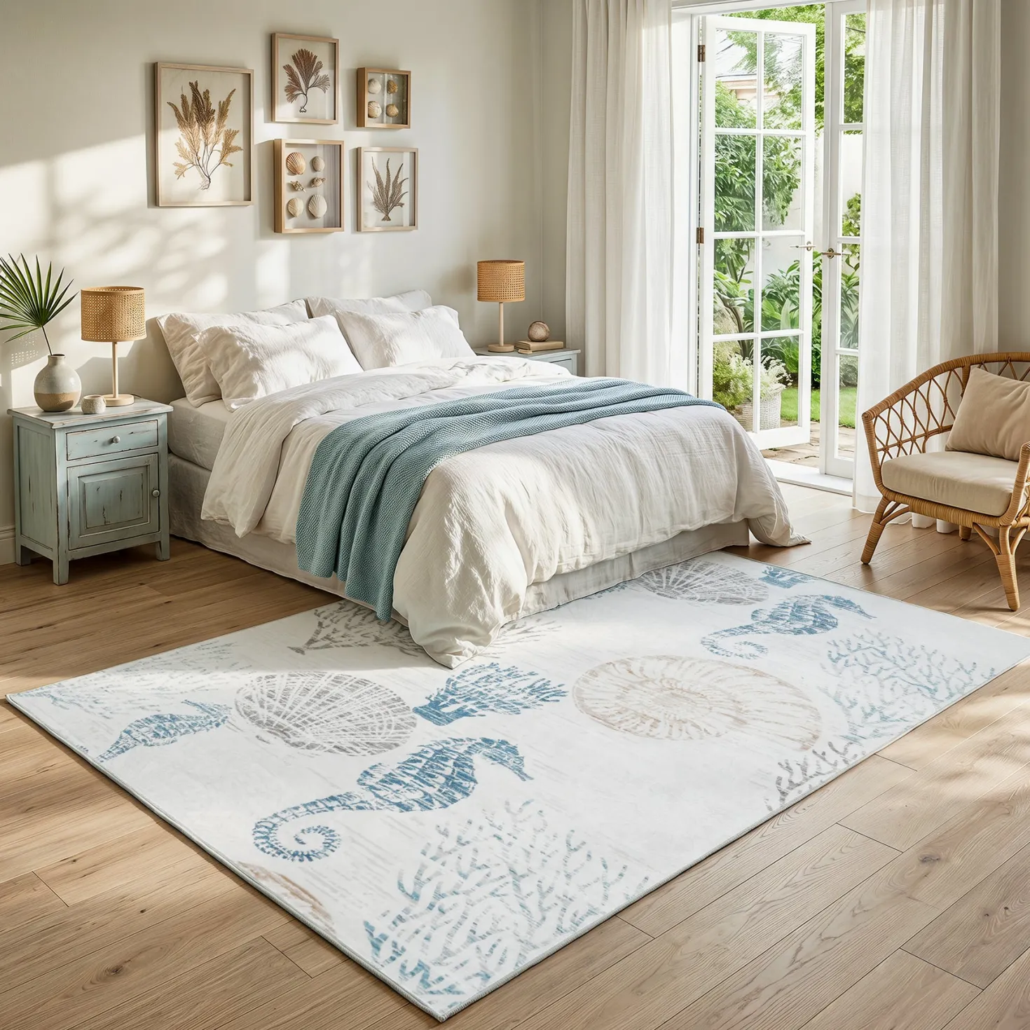2x6/5x7/8x10 Boho Coastal Area Rug, Washable Non Slip Animal Indoor Carpet for Living room Bedroom, Oeko-Tex Certified
