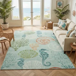 2x6/5x7/8x10 Boho Coastal Area Rug, Washable Non Slip Animal Indoor Carpet for Living room Bedroom, Oeko-Tex Certified