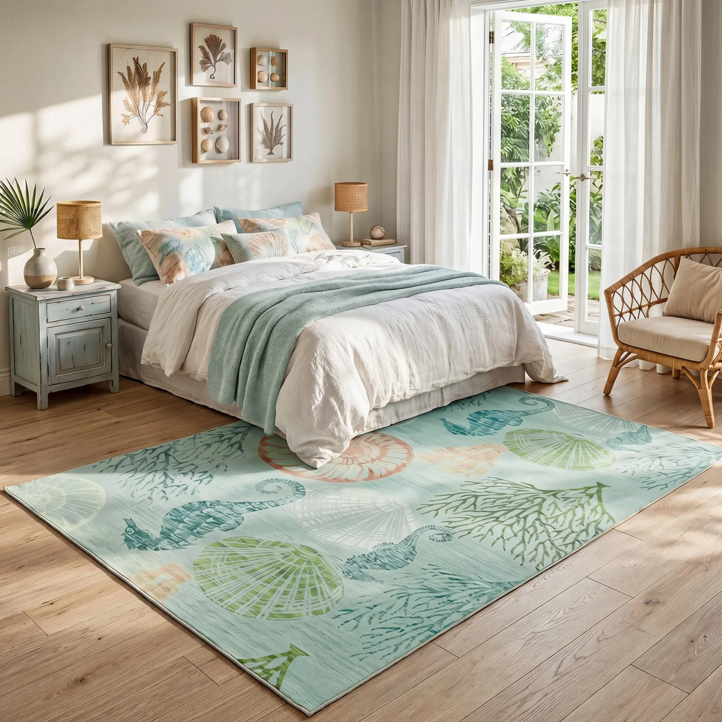 2x6/5x7/8x10 Boho Coastal Area Rug, Washable Non Slip Animal Indoor Carpet for Living room Bedroom, Oeko-Tex Certified