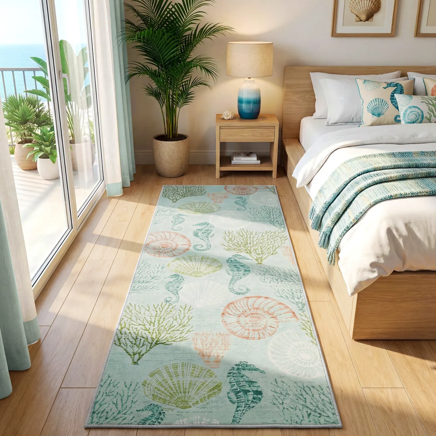 2x6/5x7/8x10 Boho Coastal Area Rug, Washable Non Slip Animal Indoor Carpet for Living room Bedroom, Oeko-Tex Certified
