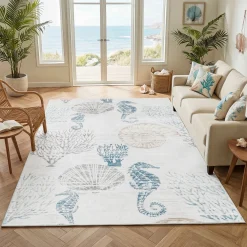 2x6/5x7/8x10 Boho Coastal Area Rug, Washable Non Slip Animal Indoor Carpet for Living room Bedroom, Oeko-Tex Certified