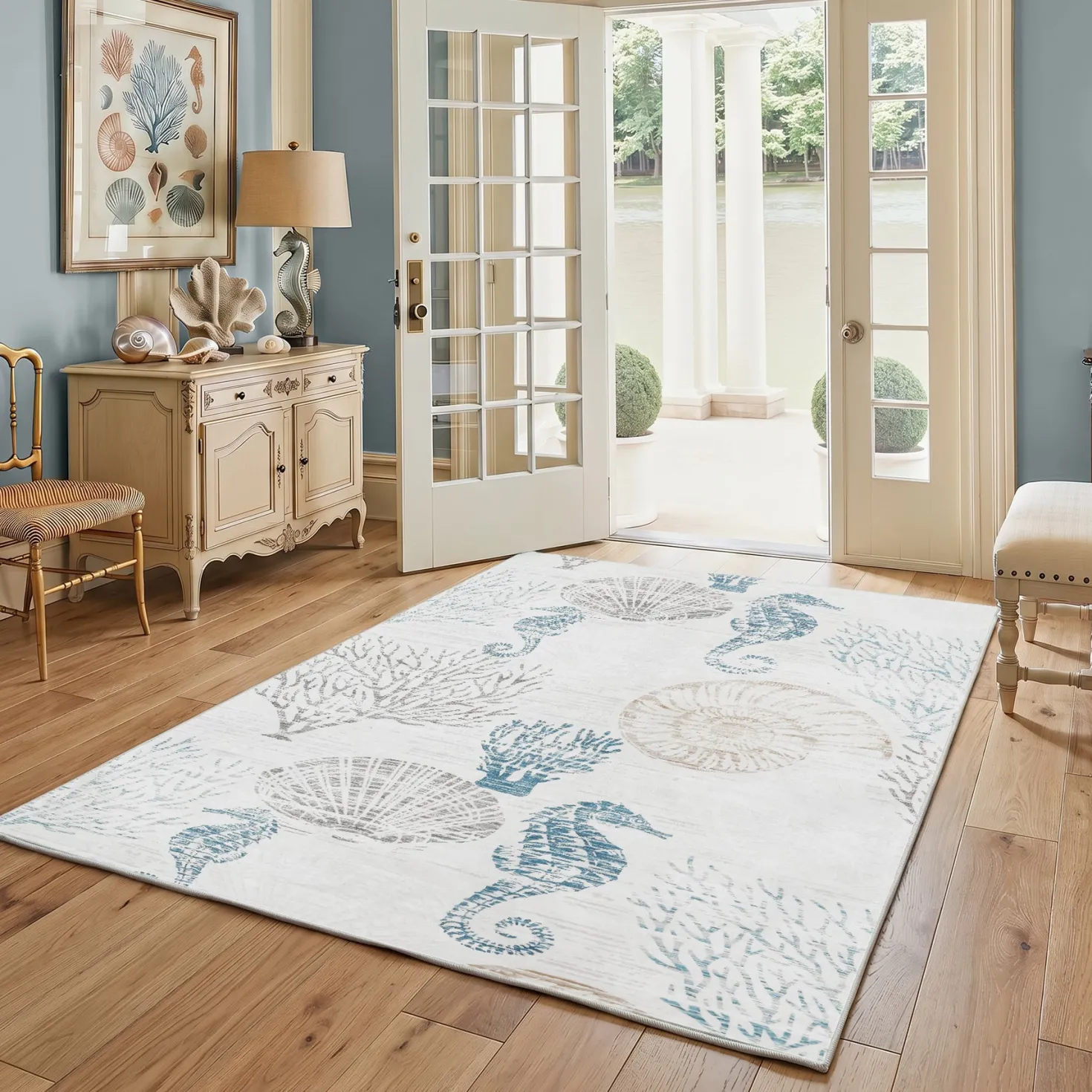 2x6/5x7/8x10 Boho Coastal Area Rug, Washable Non Slip Animal Indoor Carpet for Living room Bedroom, Oeko-Tex Certified