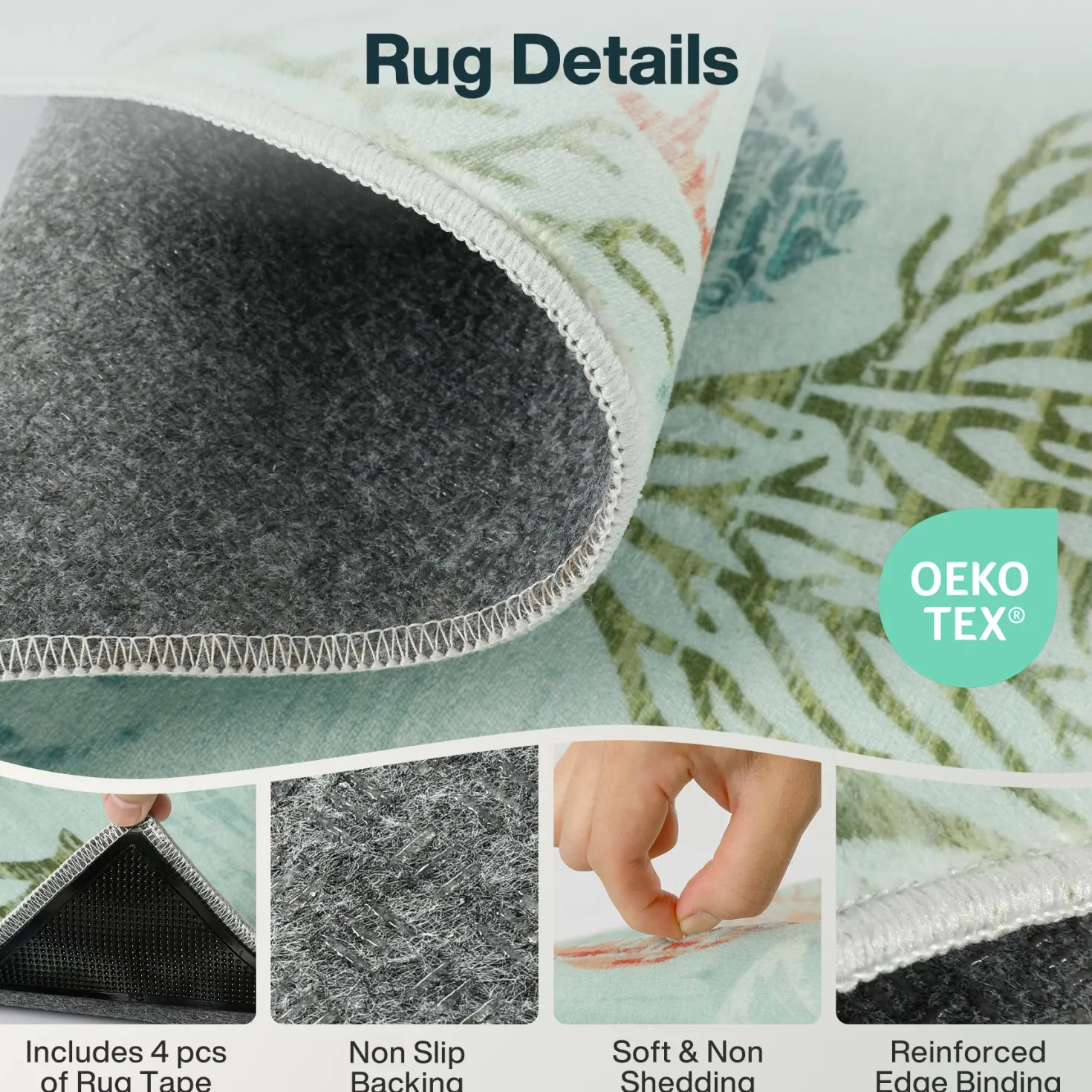 2x6/5x7/8x10 Boho Coastal Area Rug, Washable Non Slip Animal Indoor Carpet for Living room Bedroom, Oeko-Tex Certified