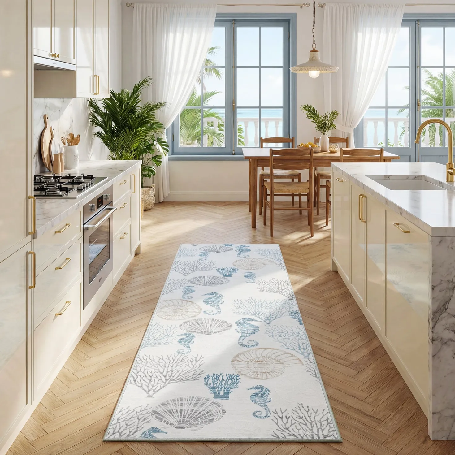 2x6/5x7/8x10 Boho Coastal Area Rug, Washable Non Slip Animal Indoor Carpet for Living room Bedroom, Oeko-Tex Certified