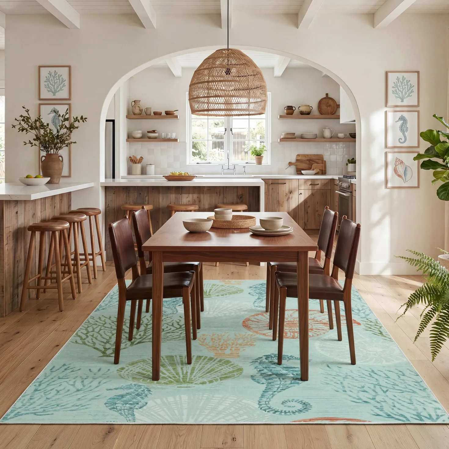2x6/5x7/8x10 Boho Coastal Area Rug, Washable Non Slip Animal Indoor Carpet for Living room Bedroom, Oeko-Tex Certified