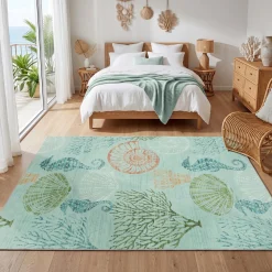 2x6/5x7/8x10 Boho Coastal Area Rug, Washable Non Slip Animal Indoor Carpet for Living room Bedroom, Oeko-Tex Certified