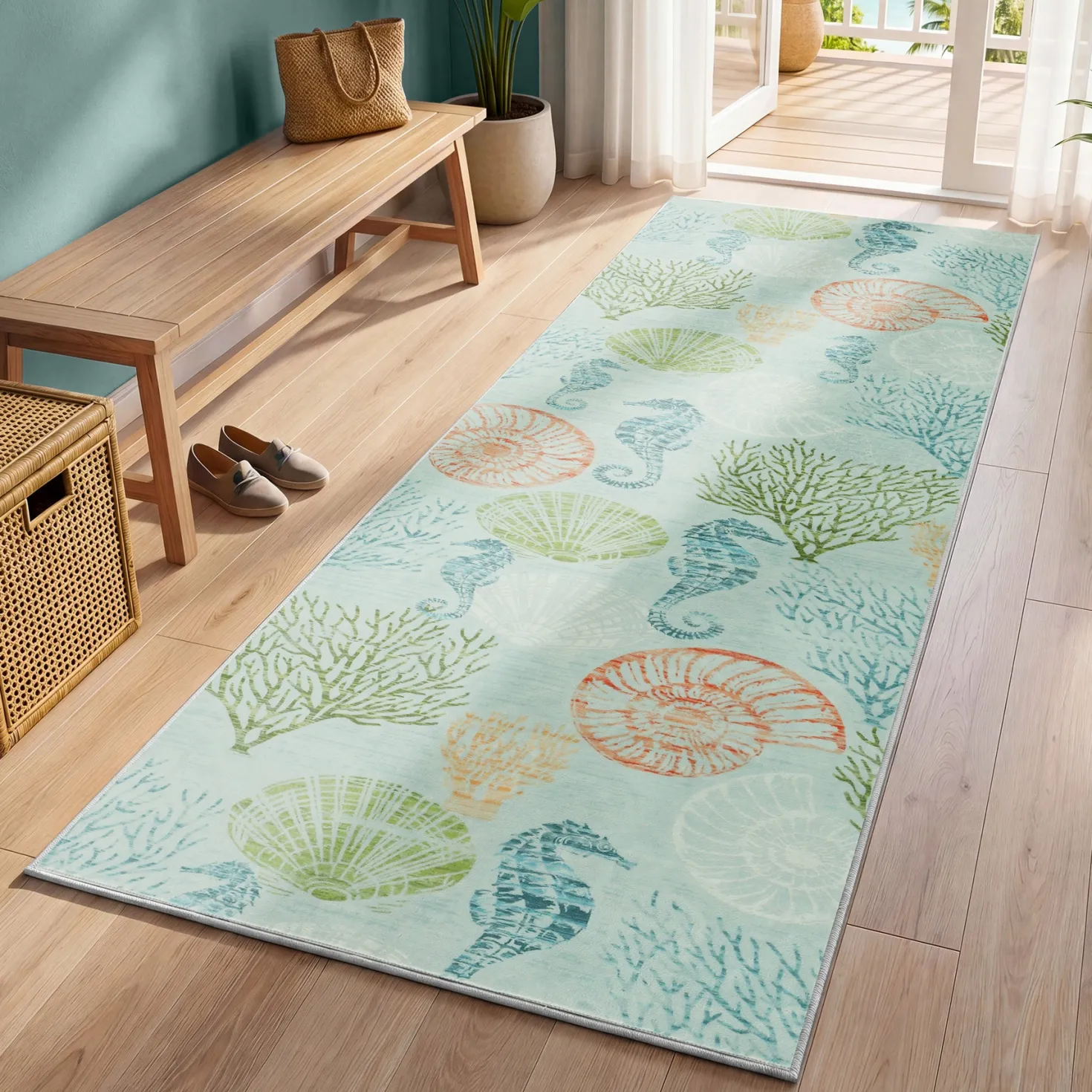 2x6/5x7/8x10 Boho Coastal Area Rug, Washable Non Slip Animal Indoor Carpet for Living room Bedroom, Oeko-Tex Certified