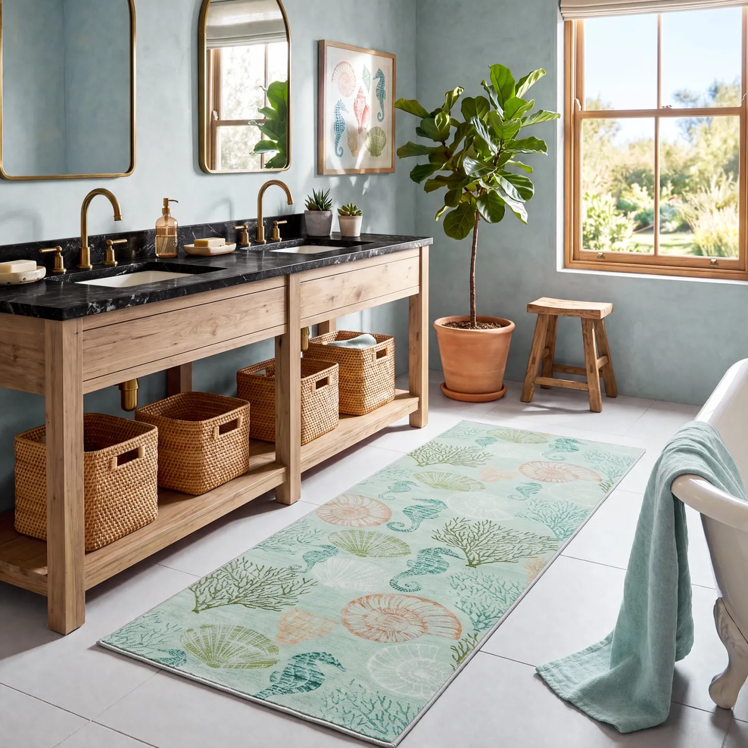 2x6/5x7/8x10 Boho Coastal Area Rug, Washable Non Slip Animal Indoor Carpet for Living room Bedroom, Oeko-Tex Certified