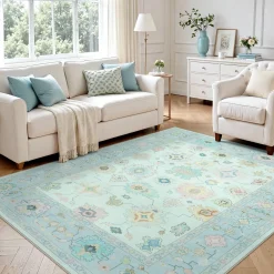 5x7/8x10/9x12 Boho Oushak Area Rug, Colorful Washable Non-Slip Indoor Carpet Oriental Floral, Oeko-Tex Certified