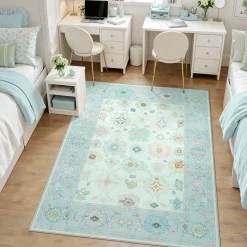 5x7/8x10/9x12 Boho Oushak Area Rug, Colorful Washable Non-Slip Indoor Carpet Oriental Floral, Oeko-Tex Certified