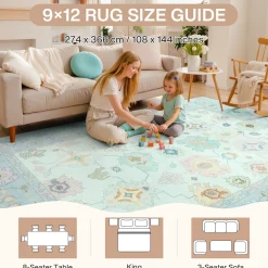 5x7/8x10/9x12 Boho Oushak Area Rug, Colorful Washable Non-Slip Indoor Carpet Oriental Floral, Oeko-Tex Certified