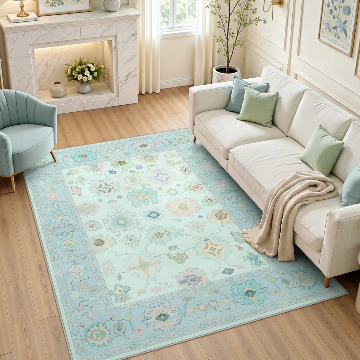 5x7/8x10/9x12 Boho Oushak Area Rug, Colorful Washable Non-Slip Indoor Carpet Oriental Floral, Oeko-Tex Certified