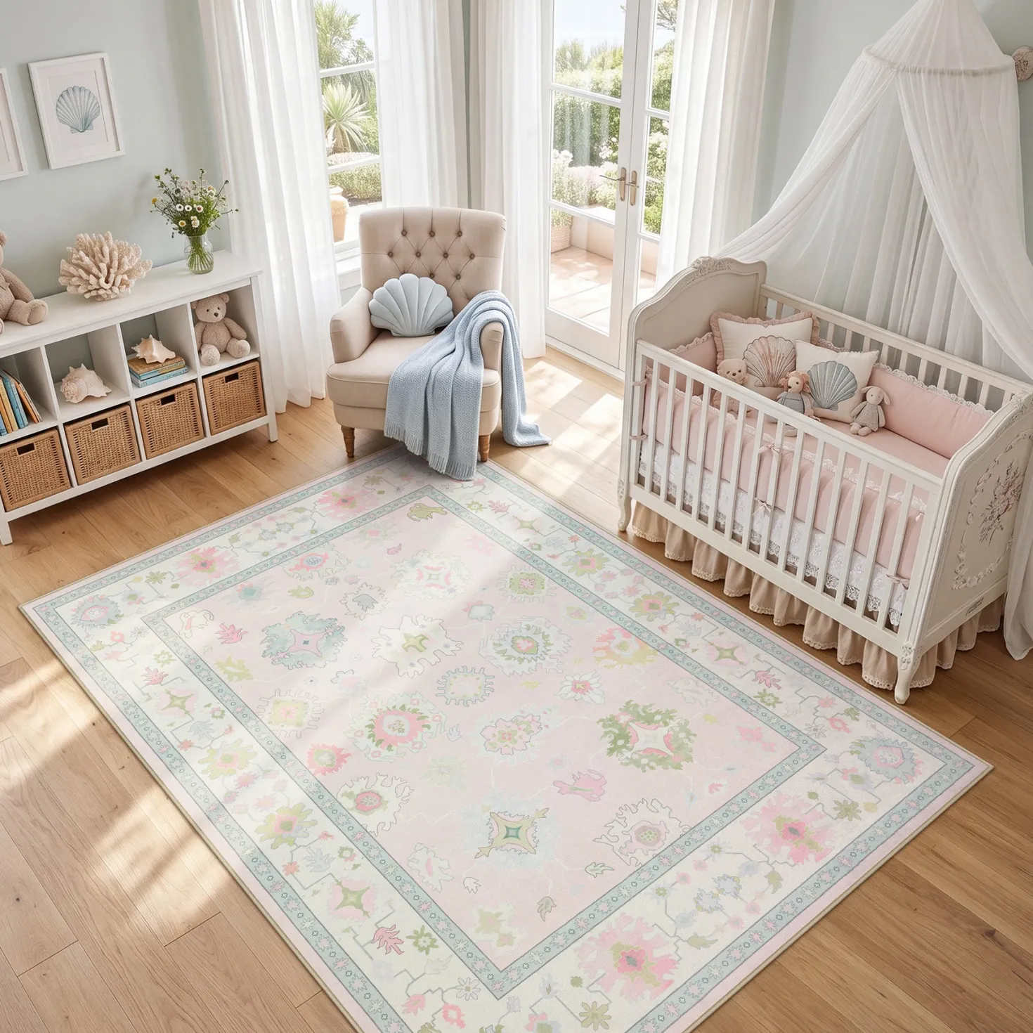 5x7/8x10/9x12 Boho Oushak Area Rug, Colorful Washable Non-Slip Indoor Carpet Oriental Floral, Oeko-Tex Certified