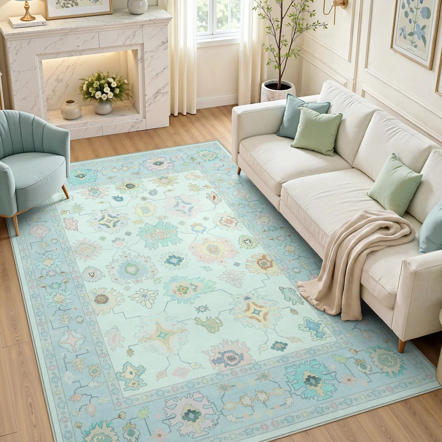 5x7/8x10/9x12 Boho Oushak Area Rug, Colorful Washable Non-Slip Indoor Carpet Oriental Floral, Oeko-Tex Certified
